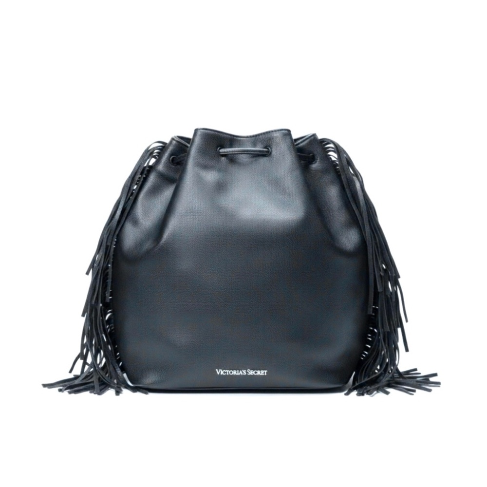 Victoria’s Secret Black Faux Leather Fringe Backpack
